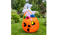 Outdoor Ghost with Pumpkin Lighted Halloween Inflatable Giant Halloween Ghost Funny for Lawn