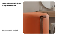 Upholstered Pouf with Handle Space-Saving Vanity Seat Minimalist Profile Household Furniture for Women, Adults, Dressing Area, Dorm Room, Entryway