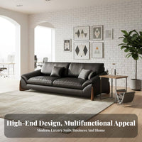 3-Seater Modern Sofa Genuine Leather Upholstery Deep-Seat 3-Person Sofa Minimalist design Lounge Seating for Apartment Dwellers, Families, Waiting Room