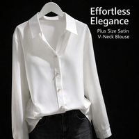 Silk-Like Shirts for Women Plus Size with V-Neck Long Sleeve Design, Party Tops and Office Wear, Dress with Stretch Material