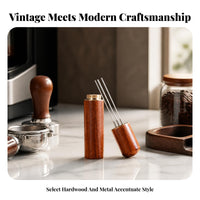 Stainless Steel WDT Tool Wood and Metal Coffee Grounds Distribution Needle Polished Finish Espresso Distribution Needle Threaded