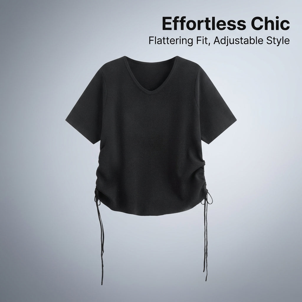 T Shirts for Women UK with Side Drawstring for Adjustable Fit, Plus Size Summer Clothes, Ladies Short Sleeve