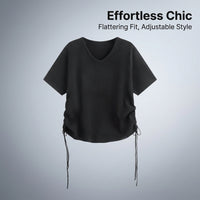 T Shirts for Women UK with Side Drawstring for Adjustable Fit, Plus Size Summer Clothes, Ladies Short Sleeve