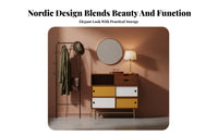 Wooden Sideboard with Sliding Doors Solid Wood Color Block Storage Cabinet Space Saving Mid-Period Modern Sideboard for Living Room, Hallway, Kitchen