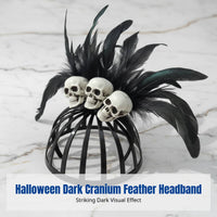 Dark Elegant Feather Skull Headband, Halloween Cosplay, Victorian Performance Hair Clip