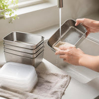 Square 304 Stainless Steel Food Storage Container Set for Refrigerator, Fruit, and Vegetable Storage