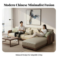 Chaise Lounge Sofa New Chinese design L-Shaped sectional Chaise sturdy Wood Frame Couch for Apartment Dwellers, duos, Lounging, Movie evenings, Play Area