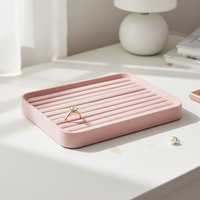 Pink Velvet Jewelry Display Tray with Clear Lid for Necklaces, Rings, Bracelets