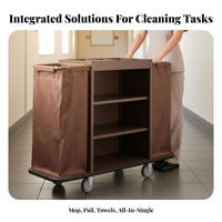 Hotel Janitorial Cart Multi-Functional Commercial Housekeeping Cart Detachable Bags 3 Shelf Linen Trolley for Janitors, Hotels, Guest Rooms