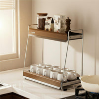 2-Tier Spice Rack Stainless Steel Corner Shelf Organizer Multi-Use Countertop Storage Shelf for Kitchen, Coffee Station