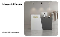 Minimalist Design Small Shop Cashier Counter Two-Tone Colorblock Salon Front Desk Integrated Keyboard Tray Commercial Checkout Counter for Business Owners, Receptionists, Retail Workers, Medical Office, Studio, Lobby