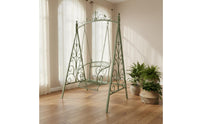 Wrought Iron Garden Swing Ornate Scrollwork Freestanding Swing Chair Outdoor Furniture for Children, Patio, Balcony