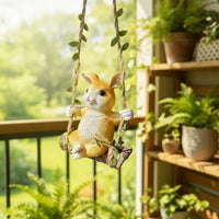 Outdoor Hanging Rabbit Ornament Easy to Hang Rabbit on Swing Resin Bunny Swing Statue Hand-Painted for Homeowners