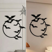 Spooky Metal Wreath with Bats Gothic Metal Nocturnal Creature Wall Art Openwork Halloween Wall Decor Flat for Entryway