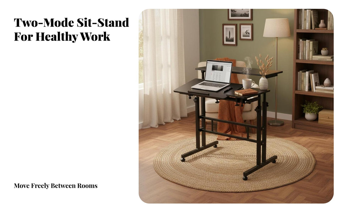 Multi-Functional Standing Laptop Table Multifunctional Adjustable Laptop Desk Modern Design Mobile Computer Cart Easy Assembly for Telecommute Workers, Students, Seniors, Small Areas, Study, Dorm Room, Bedroom