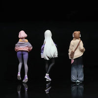 3 Pieces 1:64 Girl Figurines Scene Decoration Mini Resin Doll Set Realistic Design Miniature Decor for Display