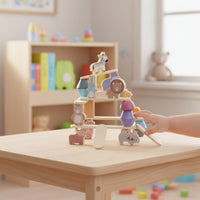 Cute Cartoon Design Wooden Stacking Food Game Polished Rounded Edges Food Balance Toy for Toddlers