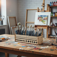 67 Holes Paint Brush Rack Detachable Wooden Brush Stand DIY Paintbrush Stand Natural Wood Finish for Painting Workshop