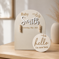 Wooden Ultrasound Photo Frame, Double-Sided Sign for Pregnancy Announcement or Baby's Birth, Wood Decor