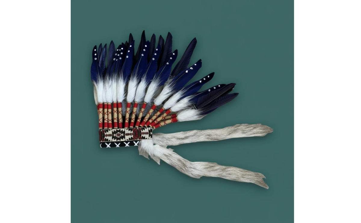 Feather Headdress Feathers Traditional Featherwork Tribal Design Bonnet Handmade Tribal Chief Headpiece for Entertainers, Cosplayers, Festivals