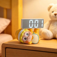 Decorative Clock with Figurine Base Cartoon Mirror Digital Clock Compact Mini for Entryway