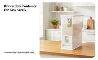 Airtight Seal 15kg Rice Storage Container Large Capacity Measuring Rice Bin with Drawer Single-Press Dispensing for Kitchen
