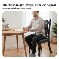 Retro Design Upholstered High-Back Chair Solid Wood Legs Upholstered High-Back Seat Easy Assembly Kitchen Seating Rivet Accenting for Homeowners, Families, Interior Designers, Dining Room, Home Office, Restaurant