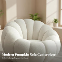 Sherpa Fleece Upholstery Pumpkindesign Sofa Chair Wide Seat Tufted Pumpkin Lounge Chair Oversized Design Accent Armchair Armless for Homeowners, Readers, Adults, Bedroom, literary reading corner, Living Room, Apartment