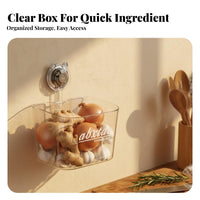 Ginger Garlic Container Space-Saving Suction Cup Hanging Basket Strong Load-Bearing No-Tool Kitchen Holder for Renters, Refrigerator, Washroom