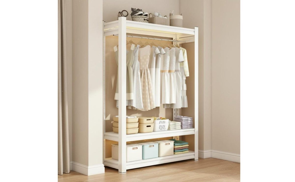Large Capacity Metal Clothes Rack with Shelves Dust-Proof Curtain Accessible Wardrobe Rack Freestanding Closet System for Bedroom, Small Apartment, Entryway