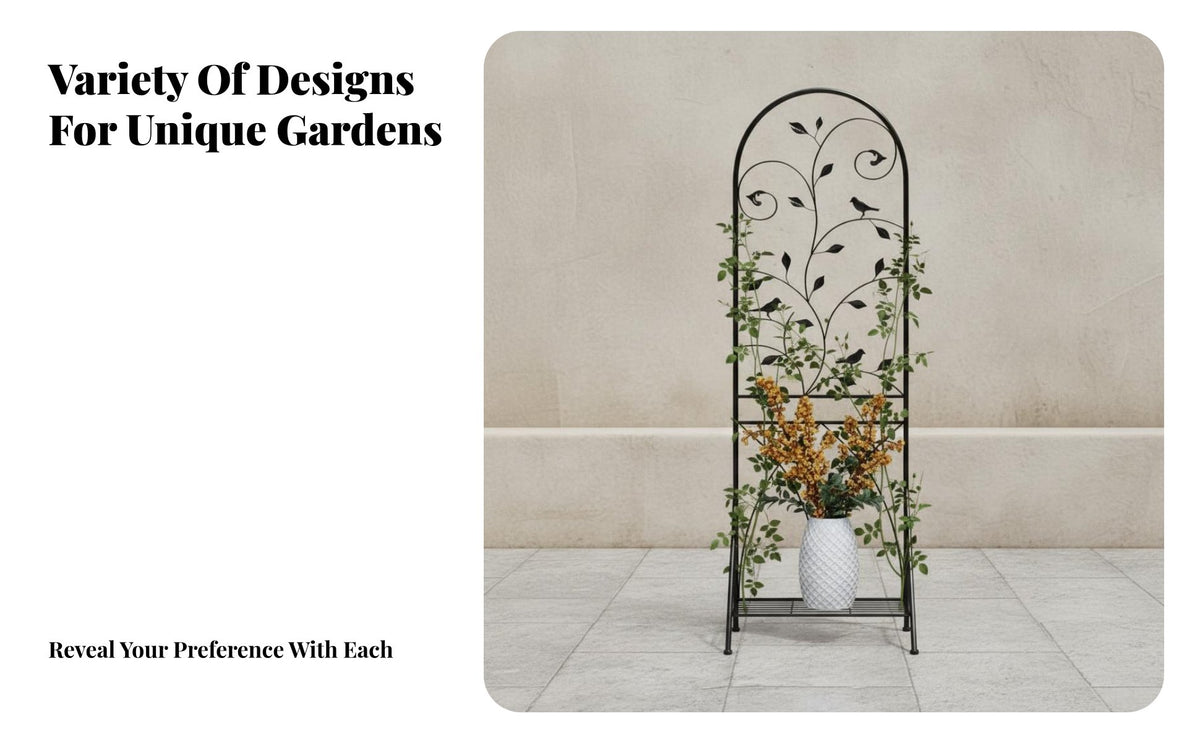 Decorative Metal Garden Trellis Weather-Resistant Climbing Plant Support Frame Long-Lasting Freestanding Plant Trellis with Stand Easy to Assemble for Gardeners, Homeowners, Courtyard, Patio, Backyard, Balcony