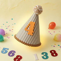 Brown and White Birthday Party Hat Felt Number Striped Birthday Hat Soft Textile Diagonal Stripes