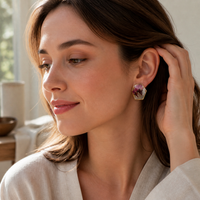 New European & American Dried Flower Resin Stud Earrings for Women, Fashionable Everyday Retro Jewelry