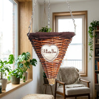 Hanging Basket for Living Room and Rustic Decor, Willow Cone Wall Planter with Metal Chain, Handmade Plant Basket for Fence Hanging Planters