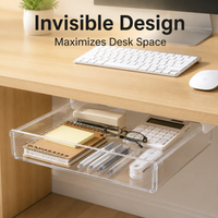 Under Desk Storage, Slide Out Under Desk Storage, Transparent 18L Desk Drawers for Home Office Polymer Organiser