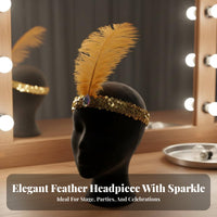 Dramatic Plumage Feather Hairband Rhinestone Accent Feather Headband Hair Accessory for Adults, Women, Dance Performance, Parties, Festivals