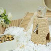 Ceramic Hamster Water Bottle with Hamster Hide, Floor-Standing Ceramic Water Bottle for Gerbils, Chew-Resistant Anti-Leak Design, 11x10x13cm
