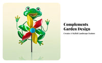 Frog Metal Rotator Flower-Shaped Blade Metal Frog Rotator Animal Kinetic Rotator Round Eyes Outdoor Decor Pointed Base