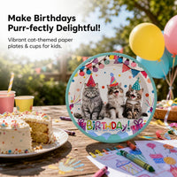 Cat Theme Birthday Party Supplies Set for Kids - Plates, Cups, Napkins, Decorations