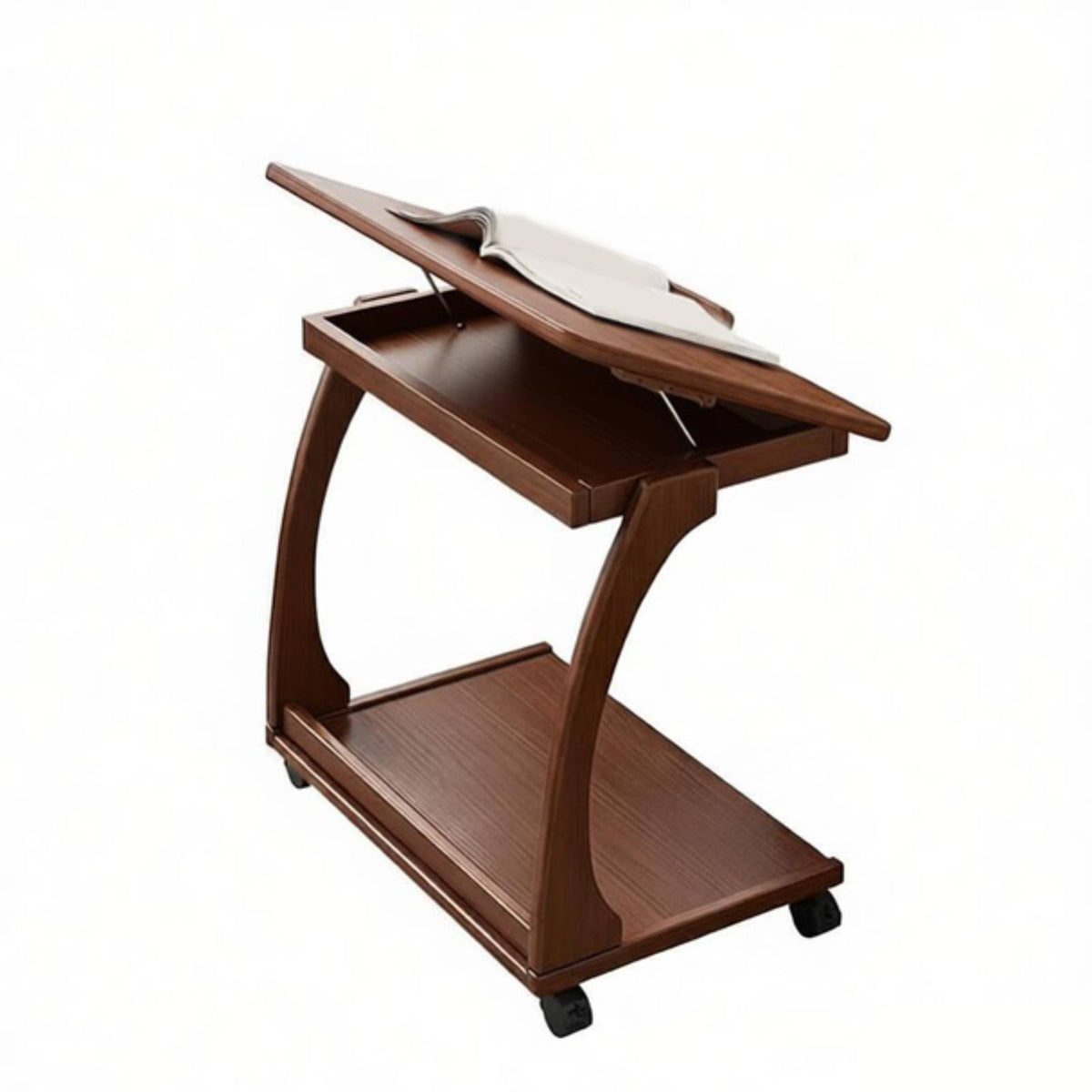 Multi-Functional C-Shaped Rolling Table with Storage Mobile Design C-Shaped Couch Table Space-Saving Household Furniture Lockable Wheels for Apartment Dwellers, Telecommuter Workers, Homeowners, Living Room, Bedroom, Small Areas, Home Office