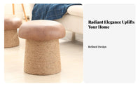 Toadstool-Like Shape Rope-Wrapped Round Stool Solid Wood Frame Small Round Ottoman Hand-Woven Design Footstool Extra Seating for Homeowners, Parents, Renters, Tatami Room, Entryway, Bedroom, Nursery