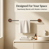 Wall Mounted Single Towel Bar for Powder Room and Vanity, Beech Wood Rail and Cupboard Bar, No-Drill Bar for Homeowners