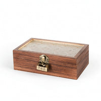 Hinged Display Case with Glass Lid Embossed Wooden Box with Glass Lid Wood-Grain Jewelry Box Decorative for Women, Desktop, Dresser, Vanity