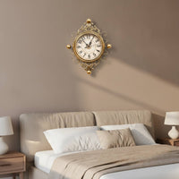Wall Clock with Metal Frame Iron-Look Metal Wall Clock Ornate for Living Room, Entryway, Hallway