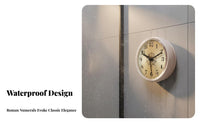 Fog-Proof Waterproof Bathroom Clock Non-Ticking Retro Roman Numeral Clock Vintage Design for Kitchen, Refrigerator