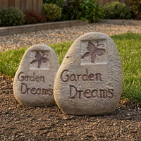 Embossed Butterfly Upright Oval Rock Ornament Raised Lettering Standing Stone Ornament Textured Faux Stone Garden Decor for Nursery-Style Arrangements