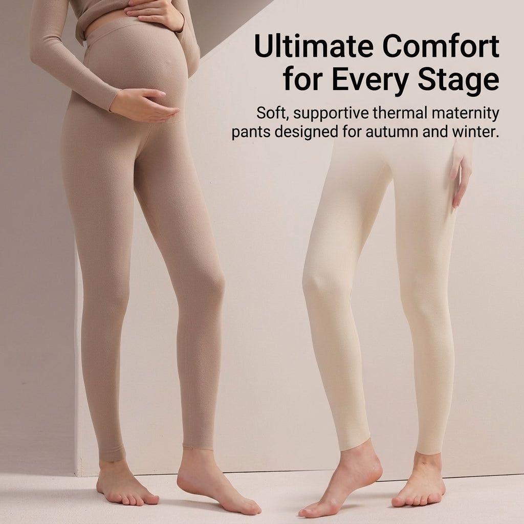 Thermal Leggings Women Maternity Clothes with Fleece Lined Over Bump Panel, for Autumn Winter Season Comfort
