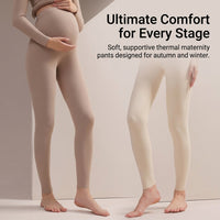 Thermal Leggings Women Maternity Clothes with Fleece Lined Over Bump Panel, for Autumn Winter Season Comfort