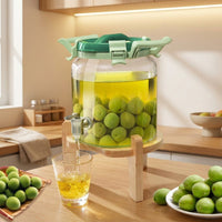 Glass Jar Fermentation Jars with Wood Stand, Wide Neck Fermenting Jar and Drink Dispenser, Reusable Kitchen Storage for Liqueur Making, Round