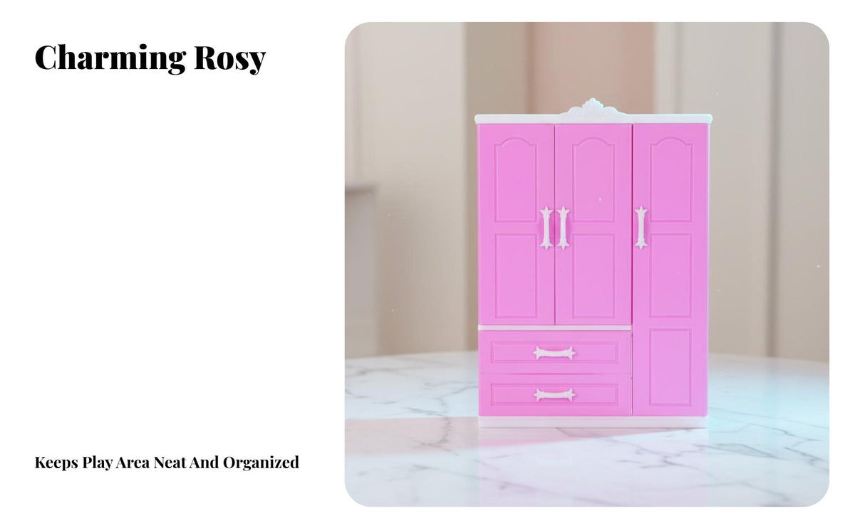 Doll Clothes Wardrobe Gift Set Doll Clothes Organizer Includes Accessories Pink Princess Wardrobe for Girls, Children, Pretend Play, Playroom, Bedroom